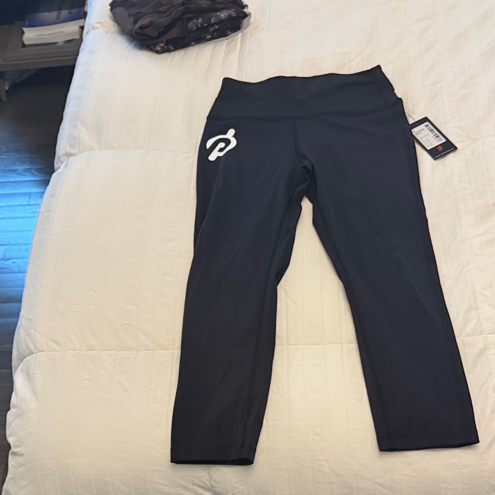 Peloton Black Cropped Performance Leggings with White Logo